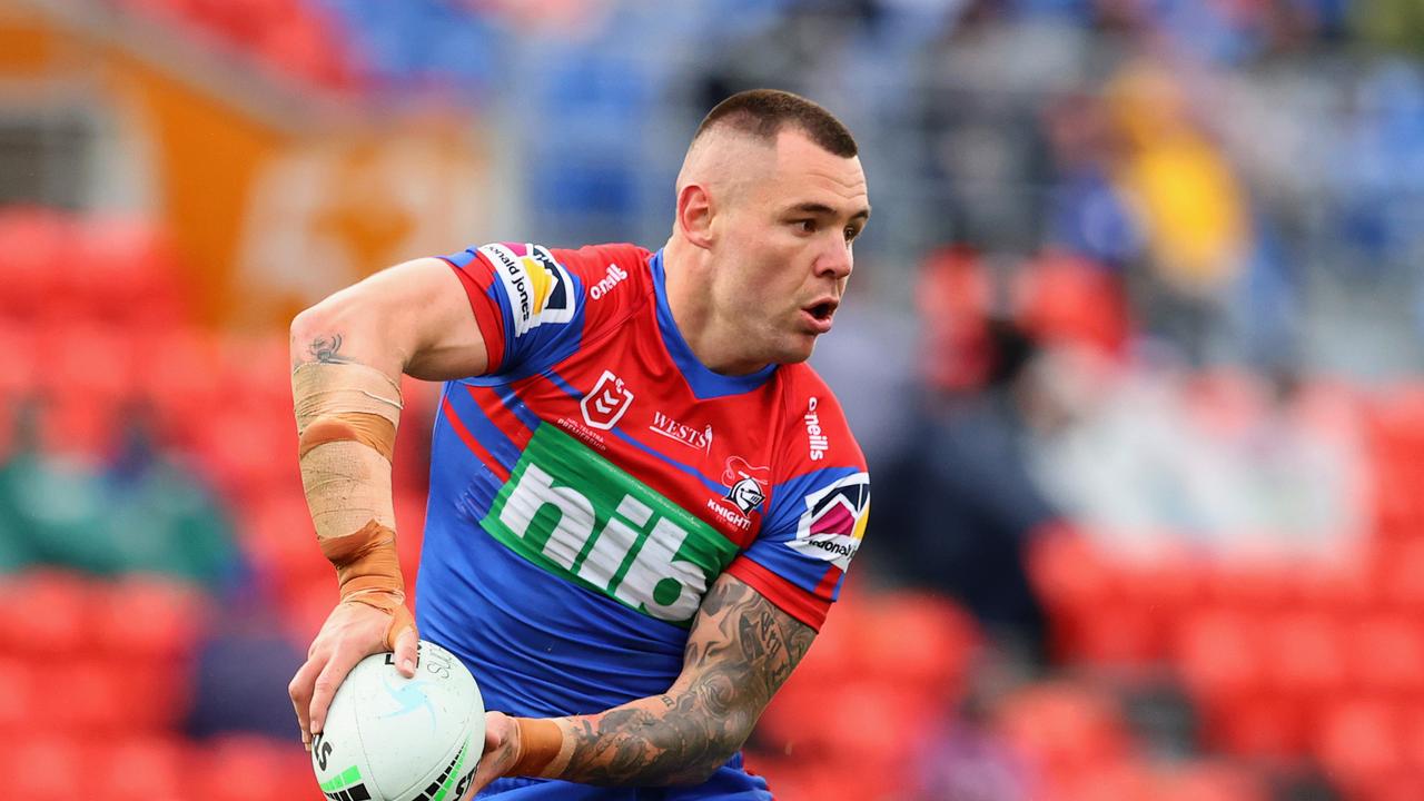 NEWCASTLE, AUSTRALIA - JUNE 19: David Klemmer of the Knights in action during the round 15 NRL match between the Newcastle Knights and the New Zealand Warriors at McDonald Jones Stadium, on June 19, 2021, in Newcastle, Australia. (Photo by Ashley Feder/Getty Images)