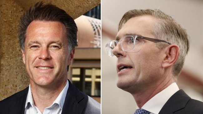 Chris Minns, left, and NSW Premier Dominic Perrottet, right. Pictures: News Corp