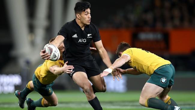 Rieko Ioane puts the All Blacks on the board. Picture: Getty