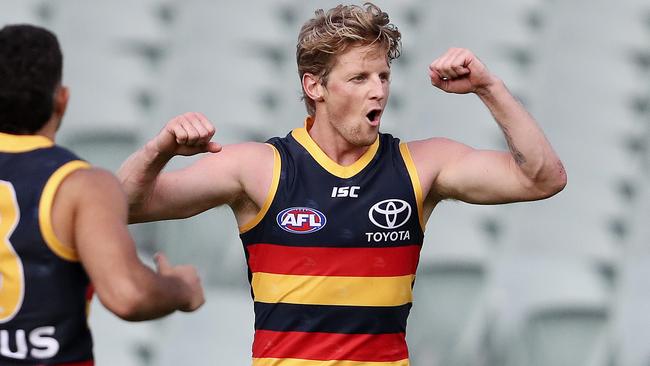 Rory Sloane celebrates a goal in Round 1. Picture: Sarah Reed