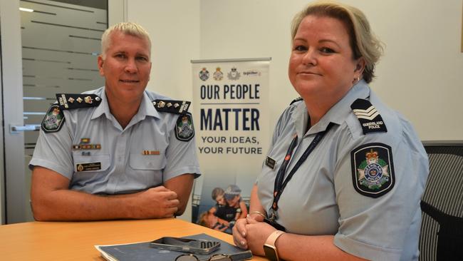 Townsville's Acting Chief Superintendent Chris Lawson and Acting OIC of Townsville's Domestic and Family Violence Unit, Sergeant Elise Feltham. Picture: Natasha Emeck