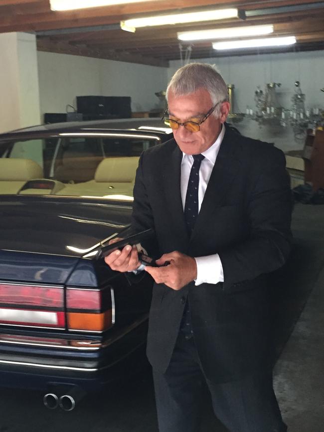 George Polites arrives at his office in Adelaide. Picture: Brad Fleet