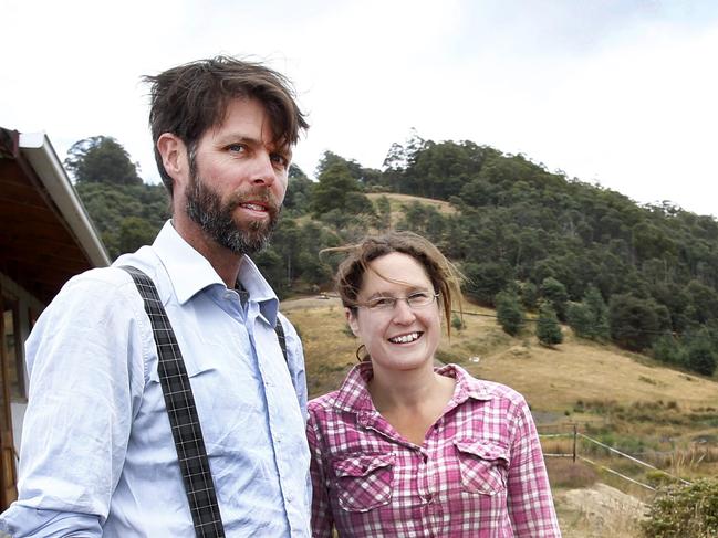 ORGANIC FARMER Alex Taylor from Golden Valley market garden near Cygnet, picture with his partner Christina Urso-Cale Picture;KIM EISZELE