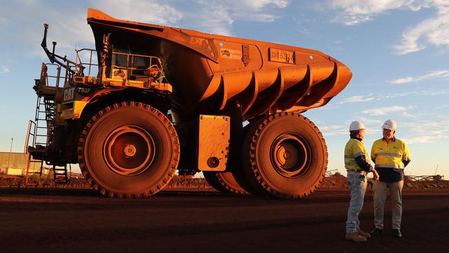 Prime Minister Scott Morrison (right) visiting Fortescue’s Christmas Creek mine with chairman Andrew Forrest in April. Picture: Adam Taylor/PMO