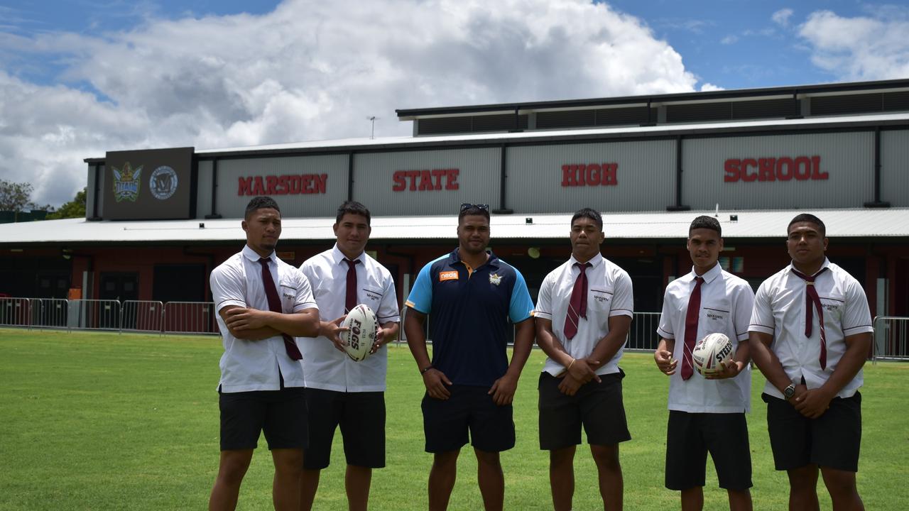 Marsden SHS students with Sam Lisone. PIC: Kimberley Chadburn