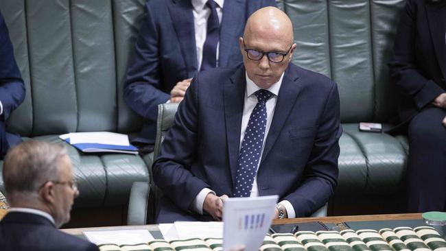 Peter Dutton faces off against Anthony Albanese in question time on Thursday. Picture: NCA NewsWire / Gary Ramage