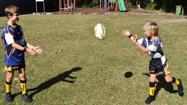 Caloundra State Primary School students Harry Coates (left) and Nate Anderson will play in front fifty thousand fans as apart of the halftime State of Origin game.