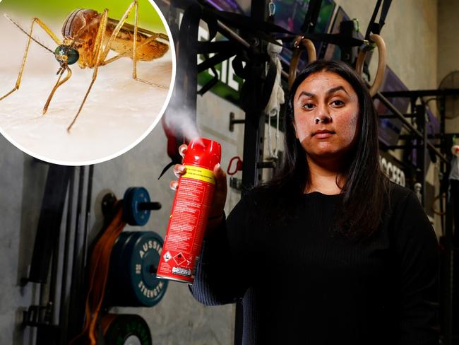 Tanya Kaur and Michael Paps, the co-owners of the U8F Gym in Chipping Norton, are affected by the mosquito plague that has descended on southwest Sydney. Picture: Jonathan Ng