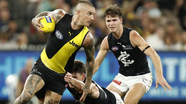 Richmond champion Dustin Martin led the Tigers’ revival in the second quarter but the result wasn’t sealed until late in last quarter. Picture: Getty Images