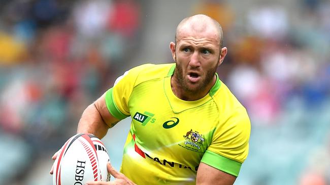 SYDNEY, AUSTRALIA — JANUARY 28: James Stannard of Australia in action in the quarterfinal match against New Zealand during day three of the 2018 Sydney Sevens at Allianz Stadium on January 28, 2018 in Sydney, Australia. (Photo by Bradley Kanaris/Getty Images)