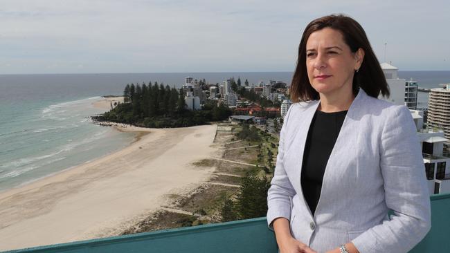 LNP Leader Deb Frecklington at a media conference today on the Gold Coast talking about the border closures. Picture: Glenn Hampson.