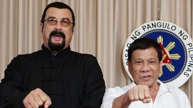 Seagal and Philippine President Rodrigo Duterte in 2017. Picture: AFP