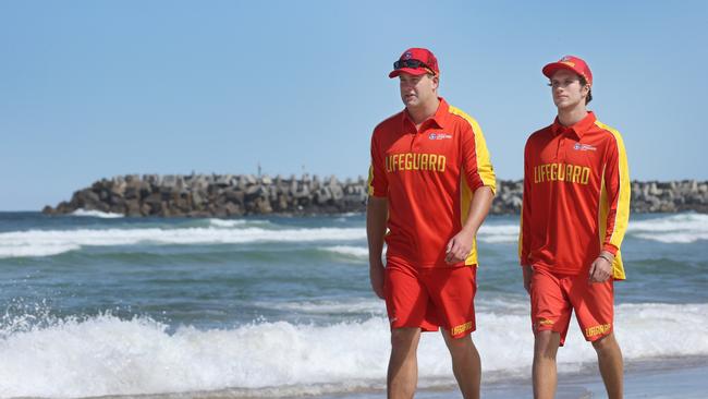 Lifeguards inspect Lighthouse Beach at Ballina, which was closed after a 2016 shark attack. Picture: Glenn Hampson