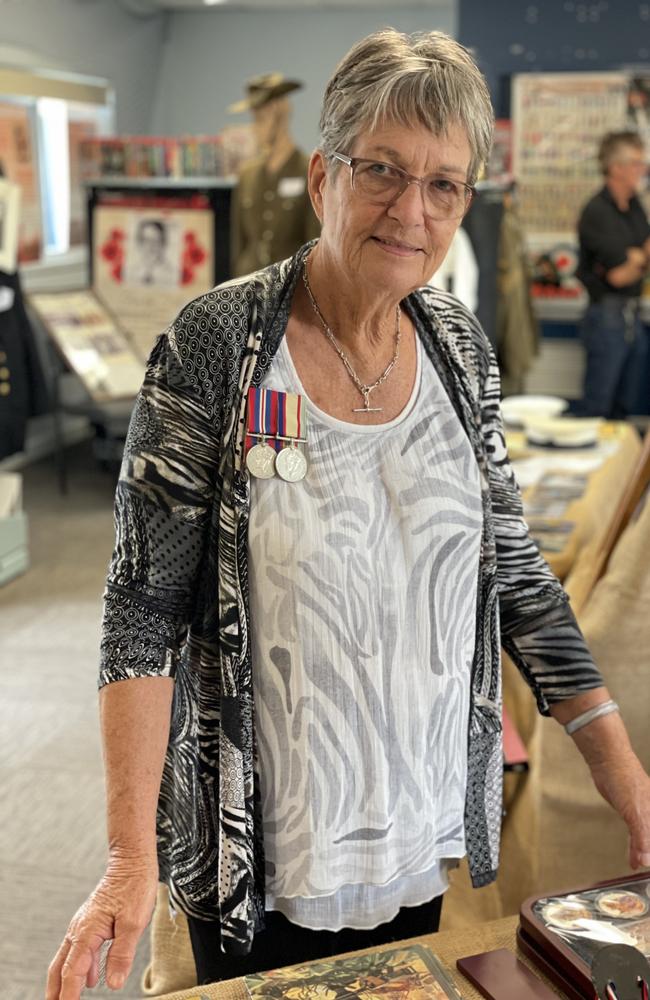 Chris Vaughan, owner of Yesterday's Memories Museum at Mandarana, put together a war memorabilia within the Hampden State School library as part of the Kuttabul Anzac Day service. Picture: Janessa Ekert