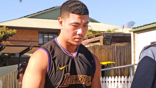 Griffith Lilomaiava, 19, leaves Wynnum Magistrates Court after being charged over a brawl at a junior rugby league game at Wynnum on Sunday. Picture: John Gass