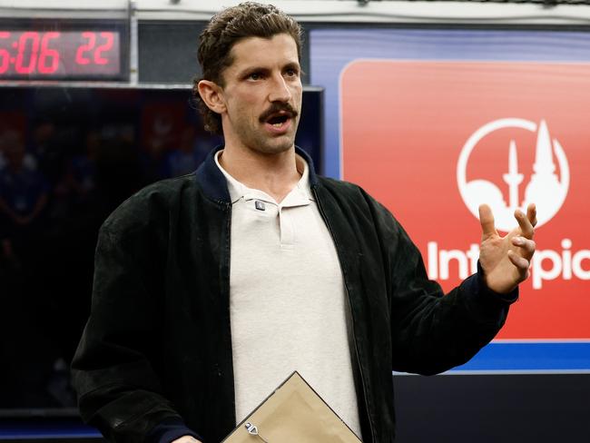 Tom Liberatore in the Kangaroos’ rooms before Caleb Daniels 200th game. Picture: Michael Willson/AFL Photos via Getty Images