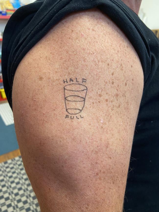 The finalised drawing by David Shrigley on the arm of journalist Tim Douglas.