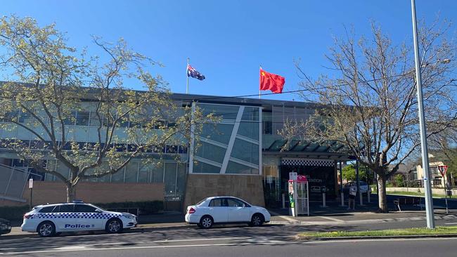 The Chinese flag above Box Hill police station.