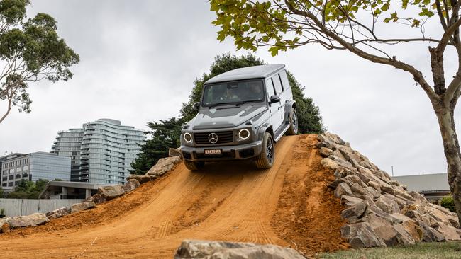 Mercedes-Benz G-Wagon 580 with EQ technology tested by Reporter Danielle Collis at the first-ever off-road track experience at the Formula One Grand Prix at Albert Park.