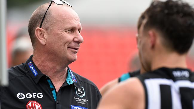 Port sent a message against the premiership favourites, honouring coach and new AFL life member Ken Hinkley. Picture: AFL Photos/Getty Images