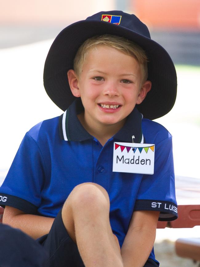 St Luke's student Madden gives a big grin on his first day.