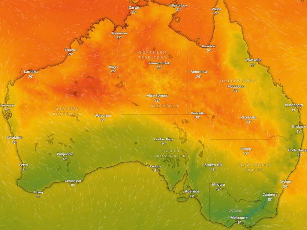 A blast of hot, dry air is sweeping across the east coast of Australia. Picture: Windy