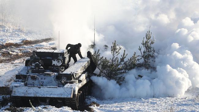 Russian troops have begun military drills in Belarus against the backdrop of tensions between the West and Russia over neighbouring Ukraine. Picture: Leonid Shcheglov/AFP