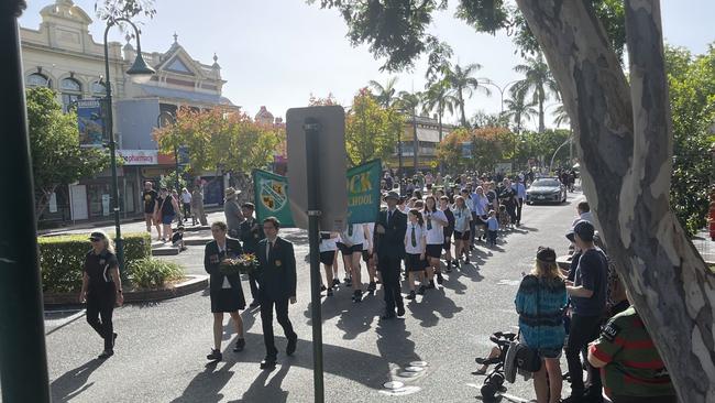 Ranks of school students filed past the Cenotaph into Buss Park for the Bundaberg Civic Service.