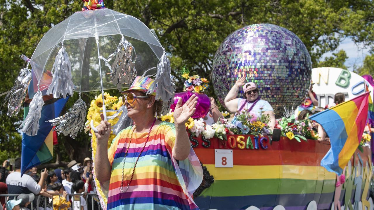 Danielle Ruler leads the Mosaic float in the Grand Central Floral Parade. Saturday, September 17, 2022. Picture: Nev Madsen.