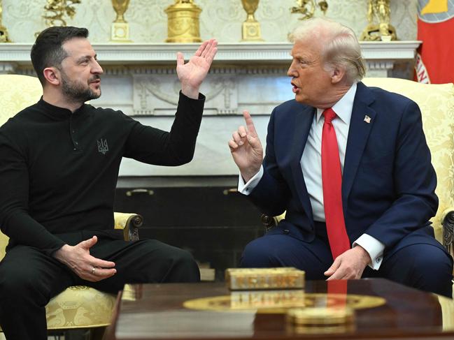 (FILES) US President Donald Trump and Ukraine's President Volodymyr Zelensky meet in the Oval Office of the White House in Washington, DC, February 28, 2025. US President Donald Trump suspended military aid to Ukraine on March 3, a White House official said, sharply escalating pressure on Kyiv to agree to peace negotiations with Russia. (Photo by SAUL LOEB / AFP)