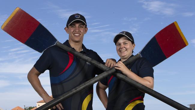 Norwood Morialta rowing captains Andre Colotti-Perez and Georgia Watts ahead of The Advertiser’s live stream of the School Premiership Series Regatta. Picture: Emma Brasier