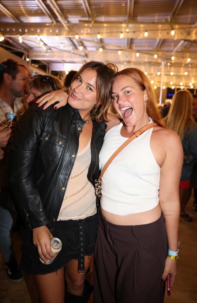 Pacha Light and Felicity Palmateer at the WSL Gold Coast Pro 2025 after party at Burleigh Pavilion for Gold Coast at Large. Picture, Portia Large.