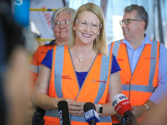 Deputy Chief Minister Nicole Manison as Santos makes a project announcement at Kaefer's East Arm PlantPicture Glenn Campbell