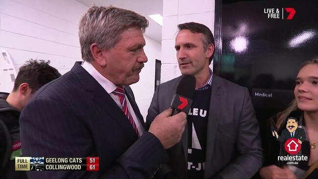 Shane Wakelin in the Collingwood rooms on Roaming Brian after the Magpies’ qualifying final win over Geelong.