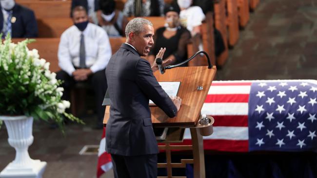 Barack Obama gives his address at John Lewis’ funeral. Picture; AFP.