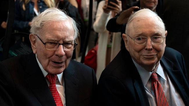 Warren Buffett, with long time vice chairman Charlie Munger at a recent annual shareholders meeting in Omaha, Nebraska. Munger passed away last November. Picture: AFP