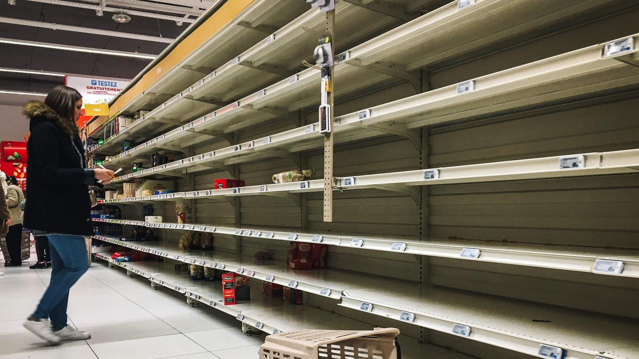 Supermarket shelves in countries affected by the COVID-19 virus may again be emptied of basic necessities, such as pasta and toilet paper, as supply shortages around the world grow and 820 million go hungry. Picture: AFP