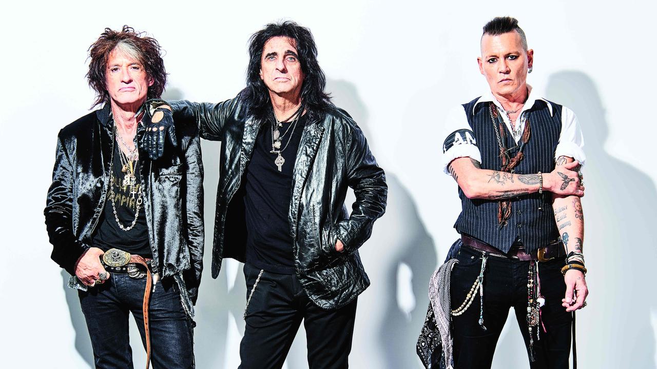 The Hollywood Vampires. From left to right: Joe Perry, Alice Cooper and Johnny Depp. Picture: TOM JACKSON.