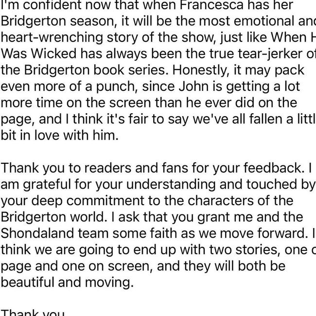 The author says she has faith in Shondaland and Netflix.