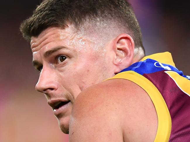 BRISBANE, AUSTRALIA - AUGUST 19: Dayne Zorko of the Lions looks on during the round 23 AFL match between the Brisbane Lions and the Melbourne Demons at The Gabba on August 19, 2022 in Brisbane, Australia. (Photo by Albert Perez/AFL Photos via Getty Images)