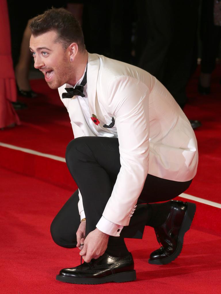 Sam Smith attends the Royal Film Performance of “Spectre”at Royal Albert Hall on October 26, 2015 in London. Picture: AP