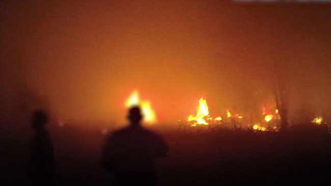 Footage from a fiery truck crash at Miriam Vale where first responders arrived to a 50m wall of flames. Photo: QPS