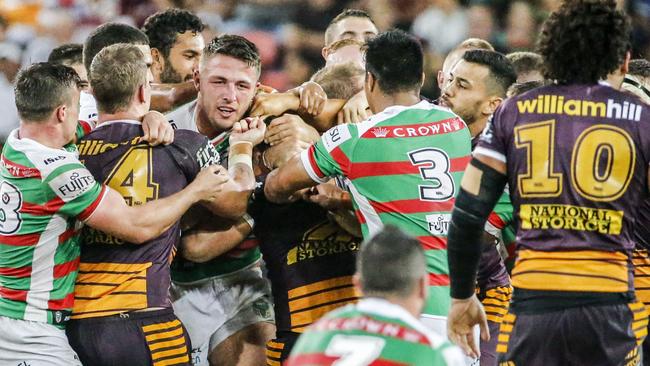 Burgess was caught in several scuffles against the Broncos.