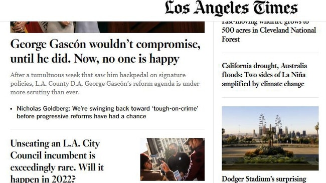 The Los Angeles Times focused on the California drought and our flood crisis. Picture: Los Angeles Times