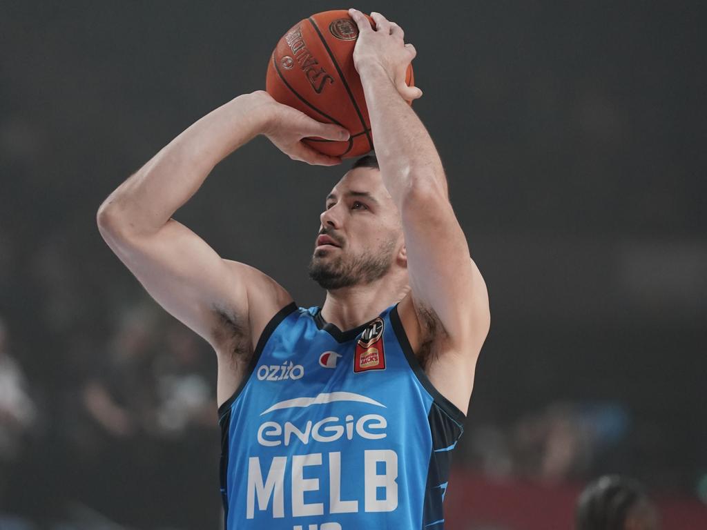 Melbourne United's shooting star Chris Goulding set game one of the NBL grand final alight with 11 fourth-quarter points against Illawarra. Picture: Lochie Gay/United Media