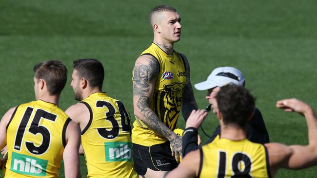 Dustin Martin trains away from the main group. Picture: Michael Klein