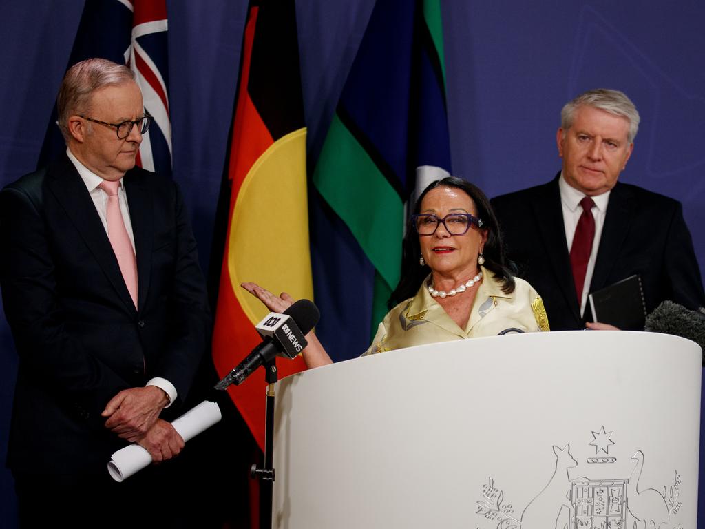 Prime Minister Anthony Albanese with retiring Ministers Linda Burney and Brendan O’Connor during a press conference on Thursday. Picture: Nikki Short