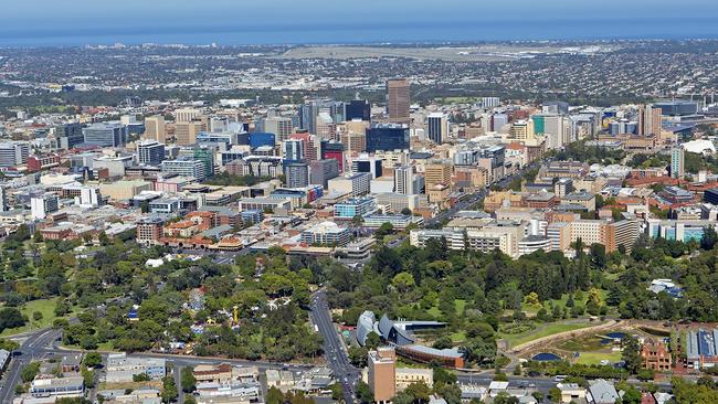 Adelaide’s CBD surrounded by parkland.