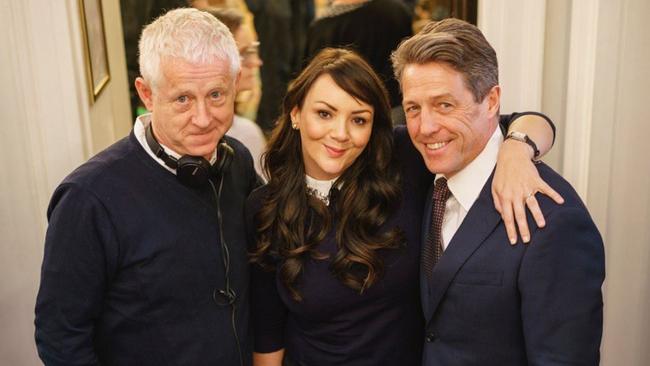 Martine McCutcheon and Hugh Grant with the director Richard Curtis. Picture: Emma Freud/Twitter