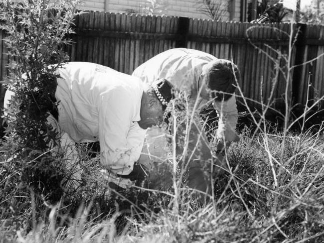 Detectives search for forensic evidence near the Wood Ave home.